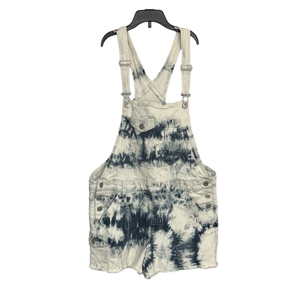 No Boundaries Juniors Tie Dye Blue Overall Denim Jeans Shorts Size L 11/13 White